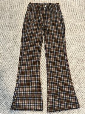 American Eagle Outfitters Plaid Flare Pants in Black and Yellow